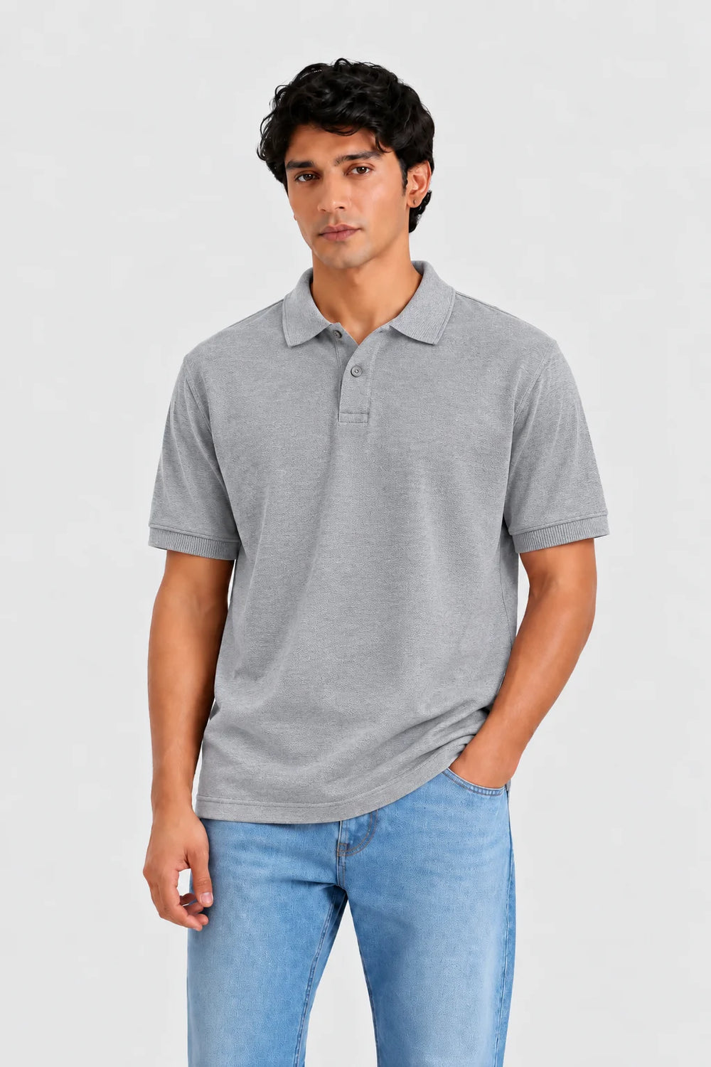 Premium Cotton Polo Collar T-Shirt(Grey Milange)