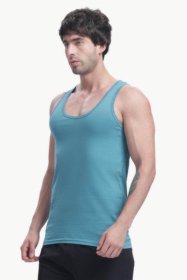 Men's plain 100% cotton vest (ocean teal blue)