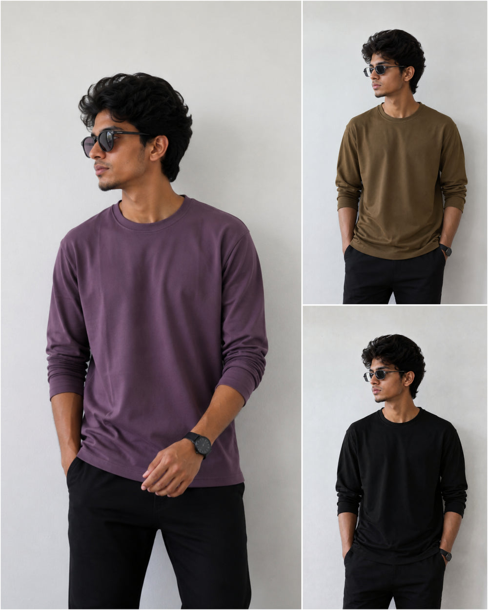 3 t-shirts combo – plain full hand lycra