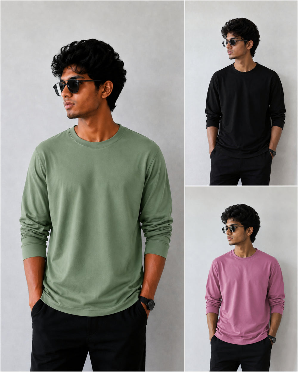 3 t-shirts combo – plain full hand lycra