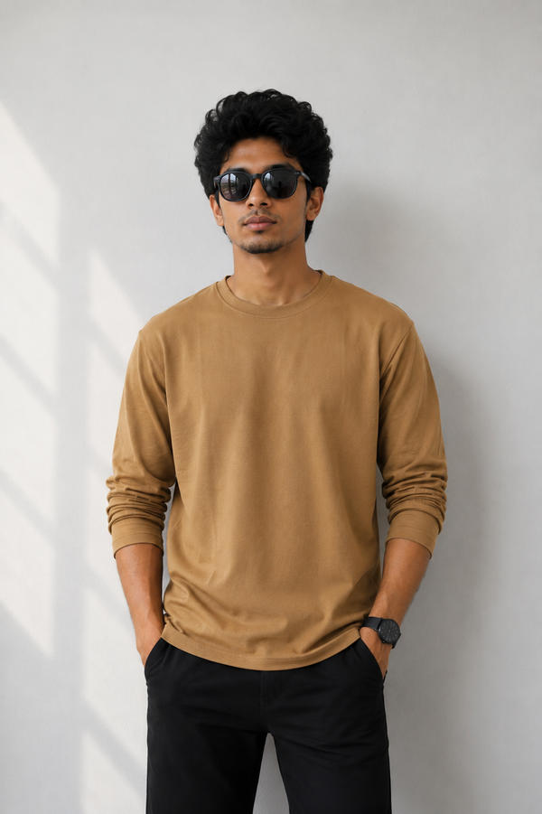 Plain Full Hand Lycra T-shirts (Brown)