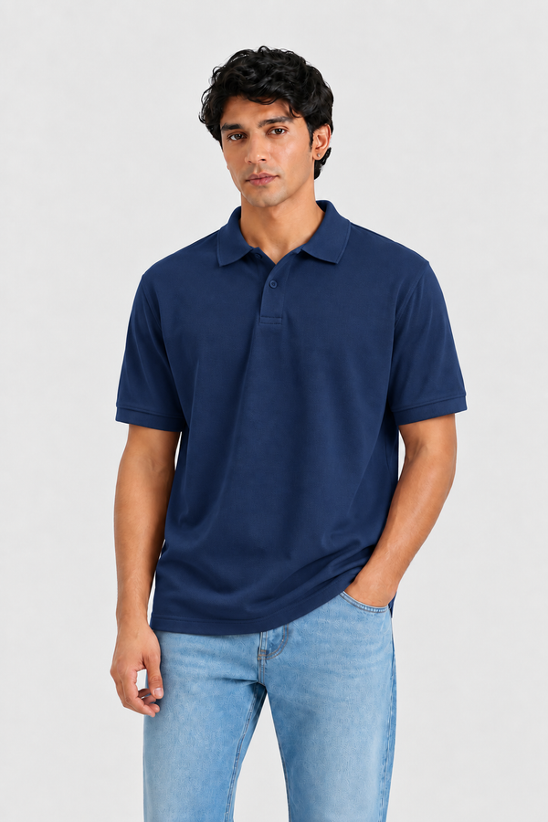 Premium Cotton Polo Collar T-Shirt(Navy)