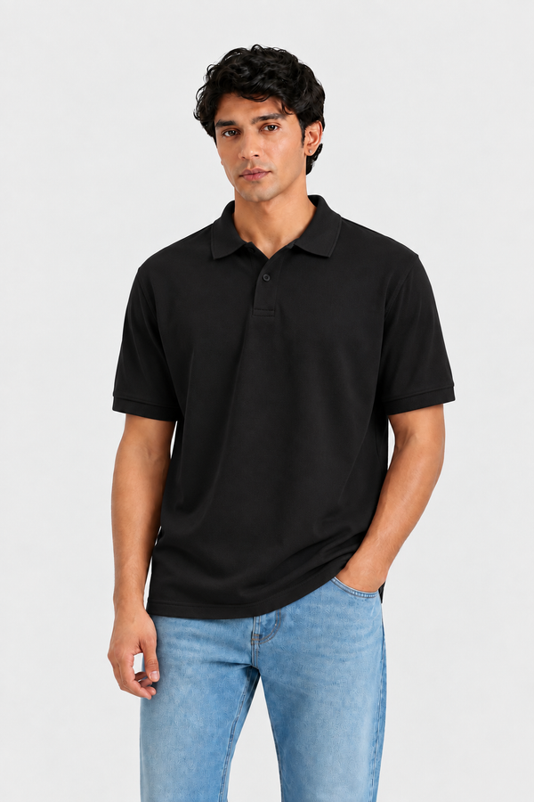 Premium Cotton Polo Collar T-Shirt(Black)