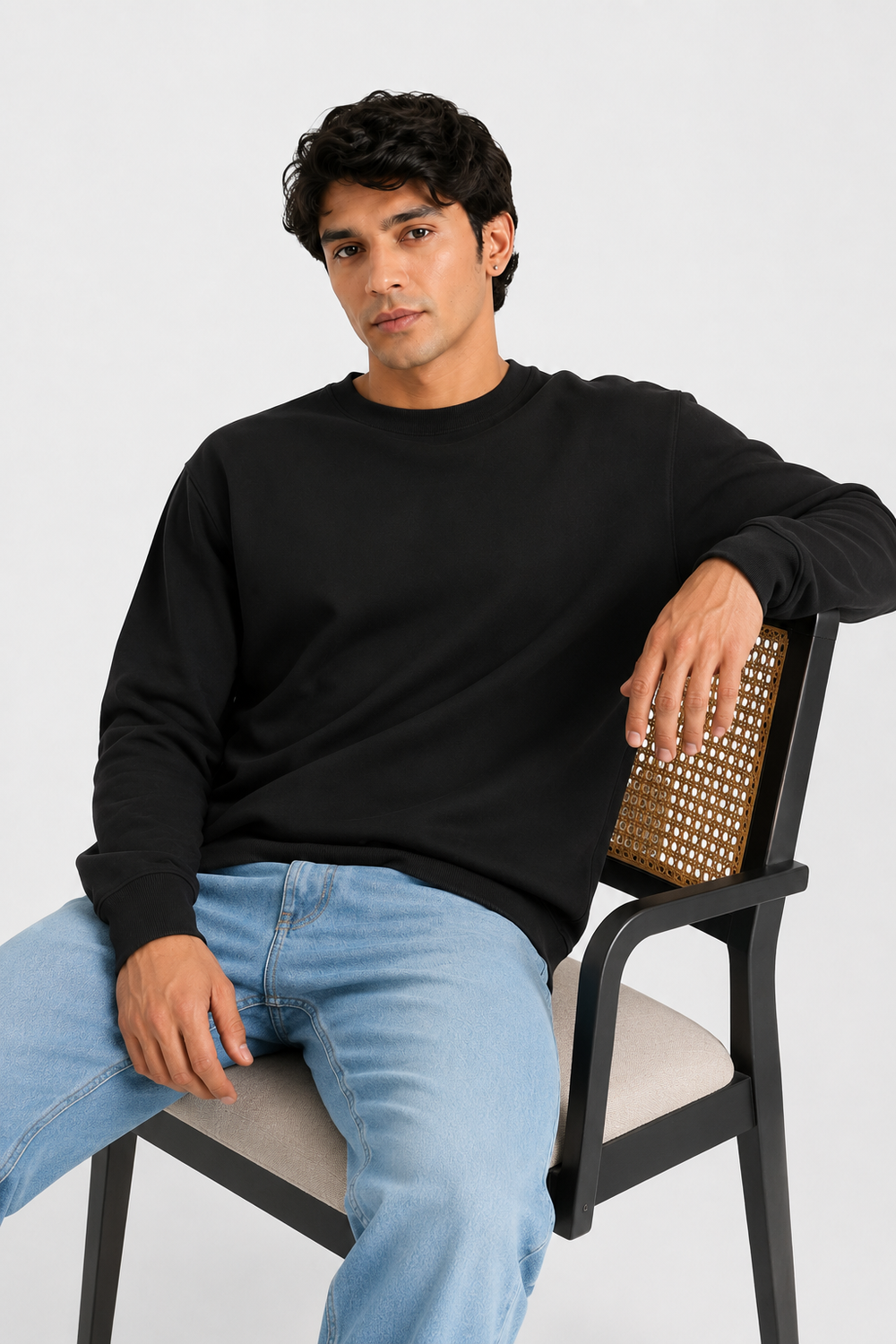 Cotton Full Sleeve Sweatshirt For Men (Black)
