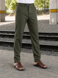 Premium Lycra Formal Pant for Men (Olive green)