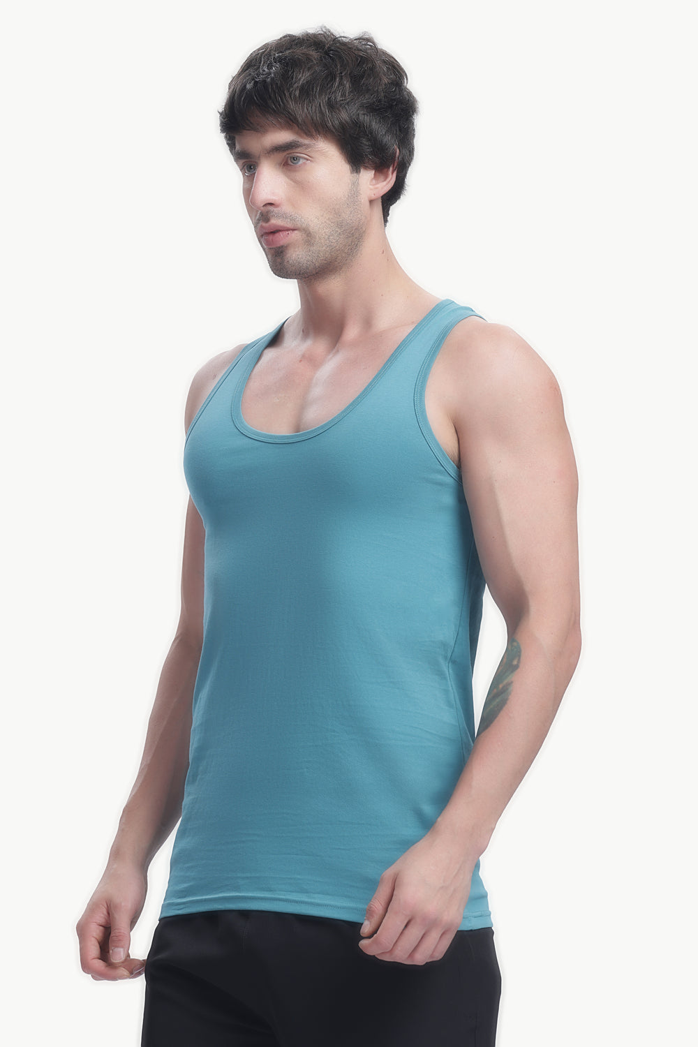 Men's plain 100% cotton vest (ocean teal blue)