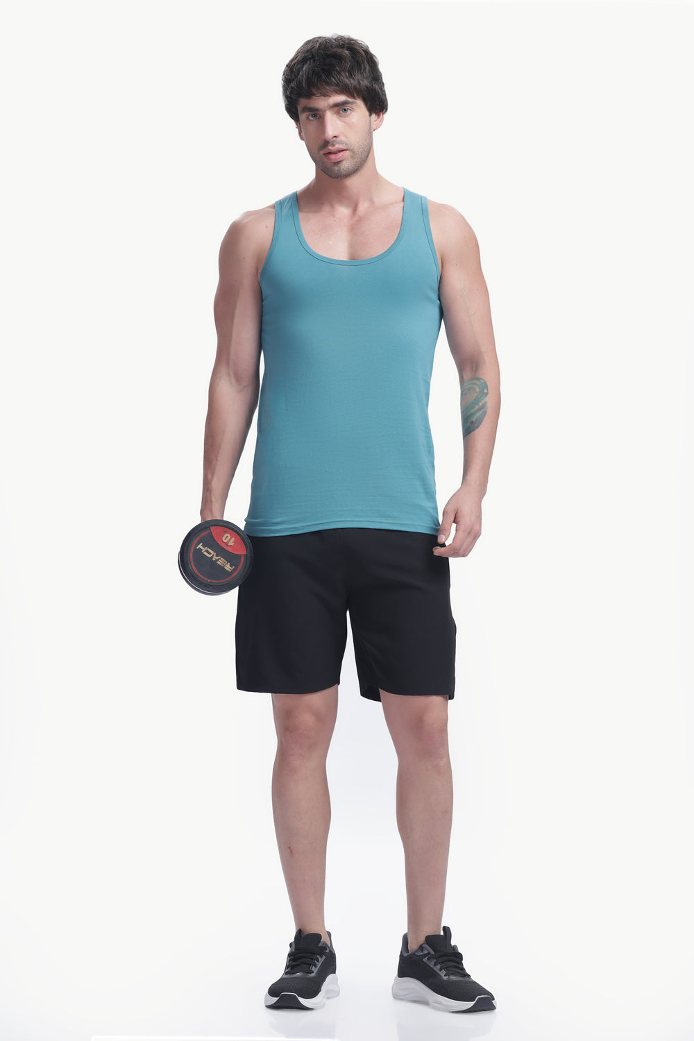 Men's plain 100% cotton vest (ocean teal blue)