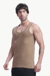 Men's plain 100% cotton vest (brown)