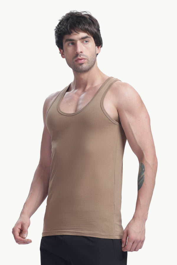 Men's plain 100% cotton vest (brown)