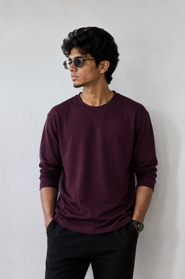 Plain Full Hand Lycra T-shirts (Wine)