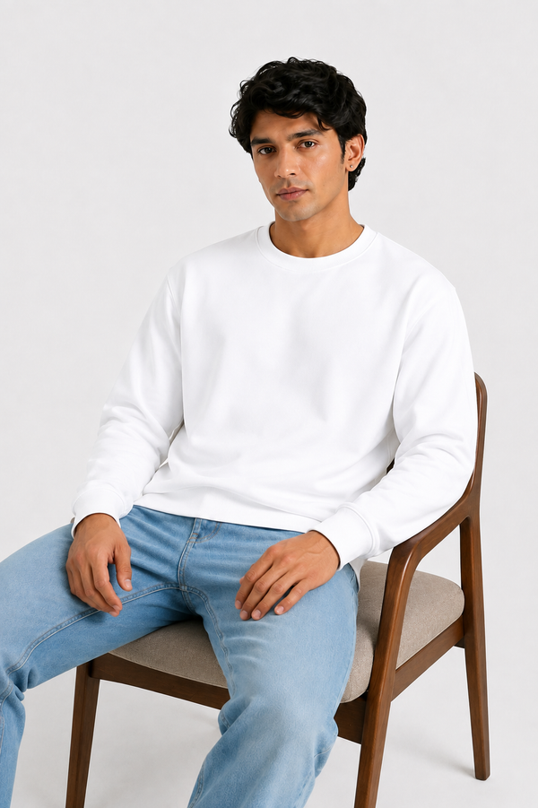 Cotton Full Sleeve Sweatshirt For Men (White)