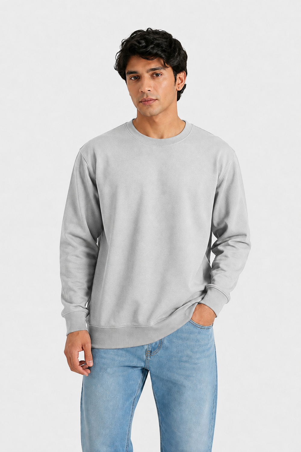 Cotton Full Sleeve Sweatshirt For Men (Lite Grey)