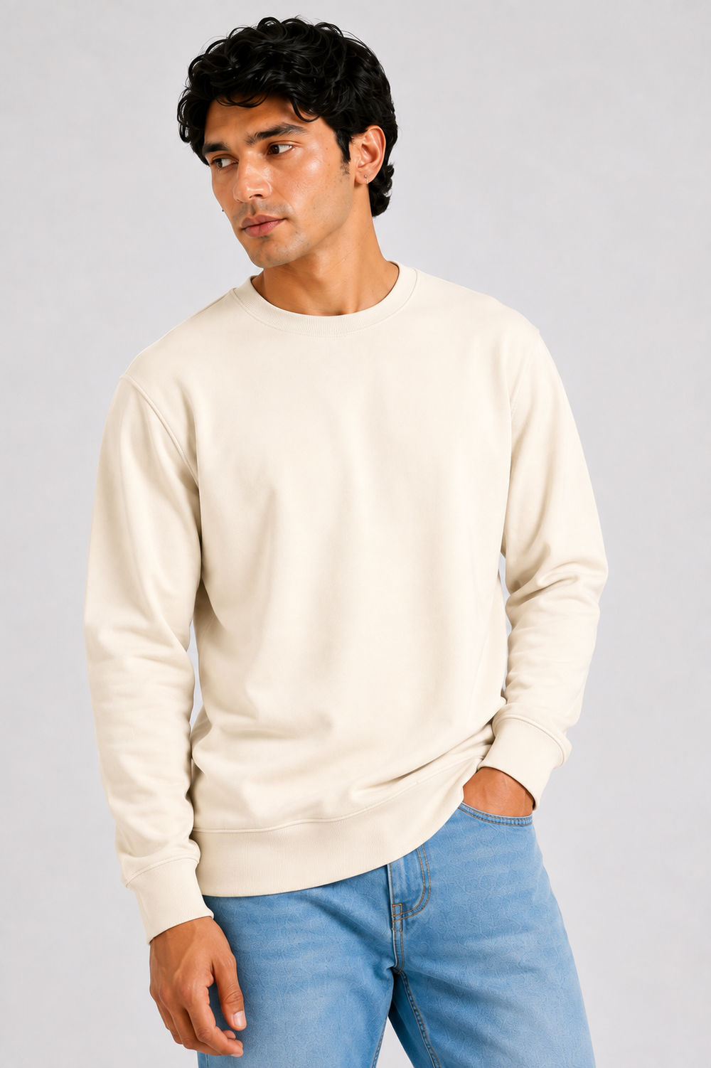 Cotton Full Sleeve Sweatshirt For Men (Cream)