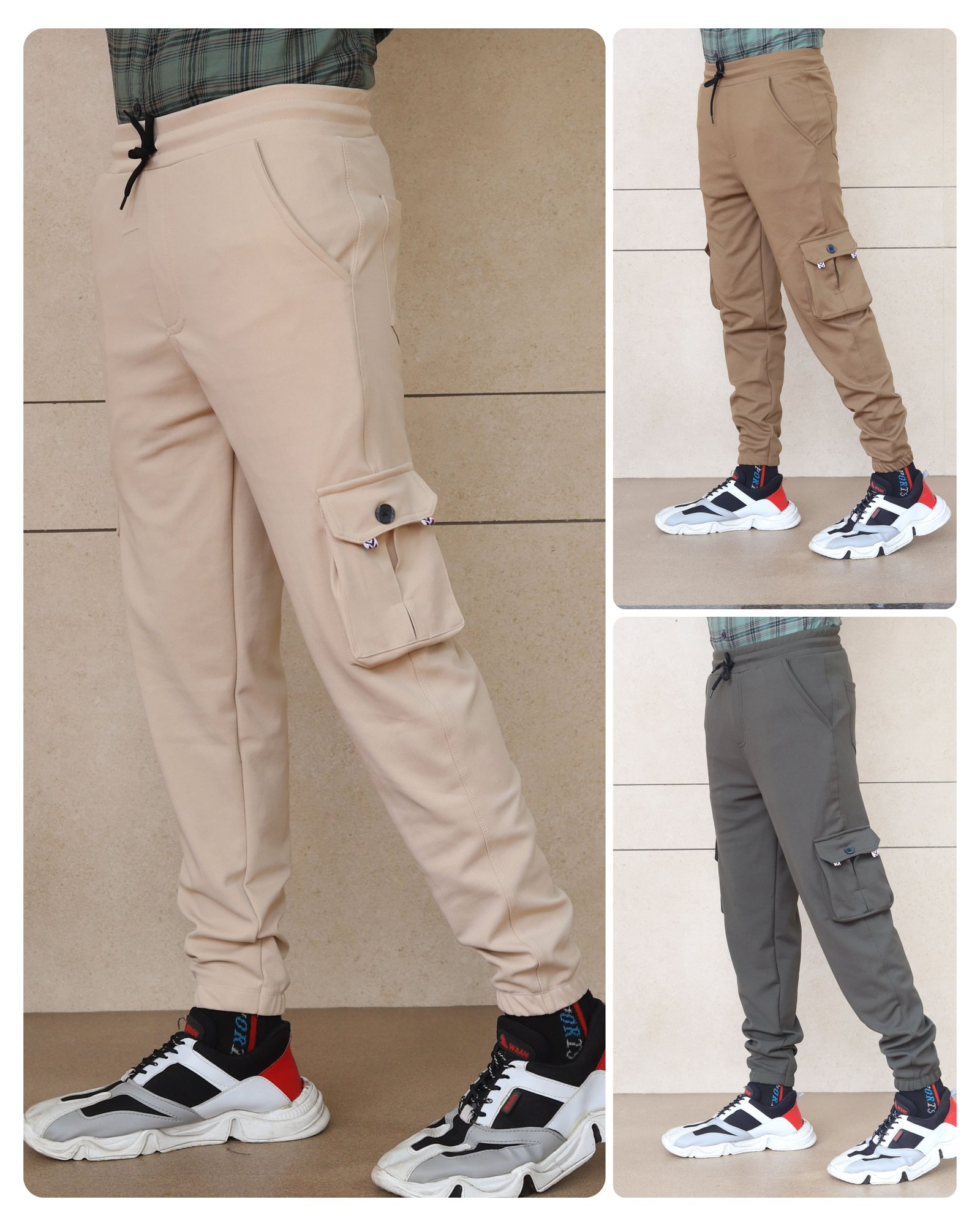 Cargo Pants Pack 3 Combo ( sandal,brown,olive green)