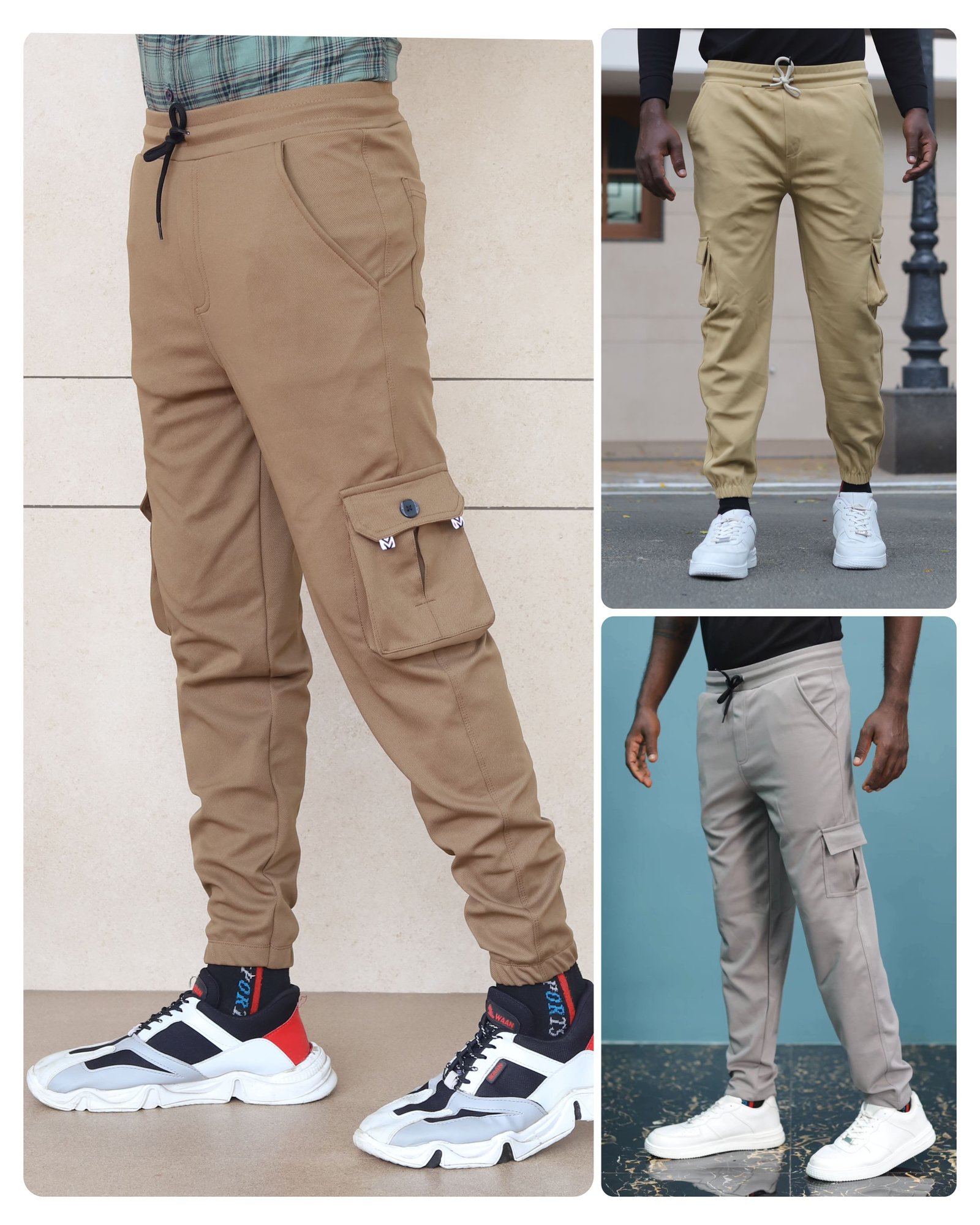 Cargo Pants Pack 3 Combo ( Brown,sandal,LGrey)