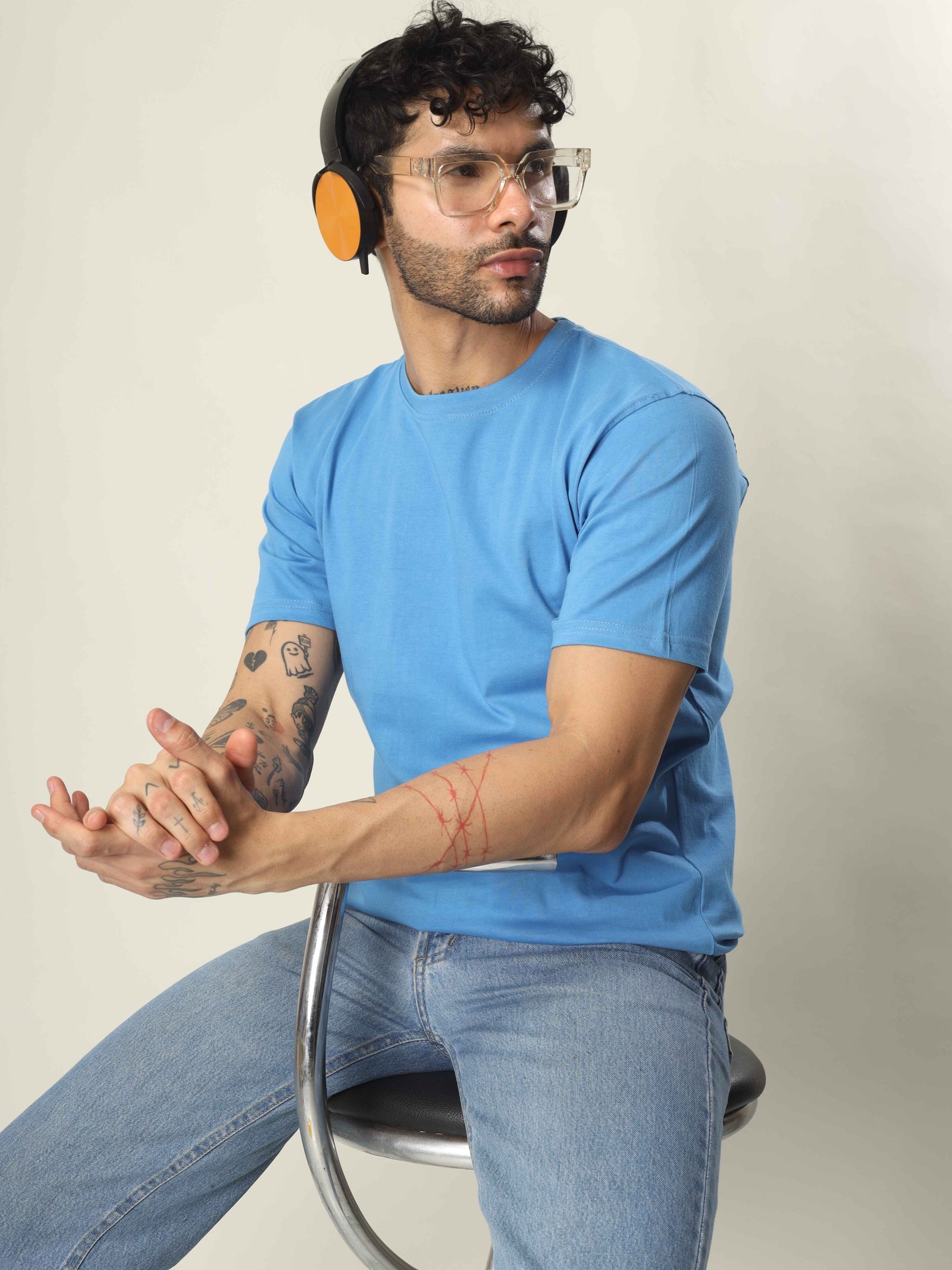 Regular Half Sleeve Plain T-Shirt (Light Blue)