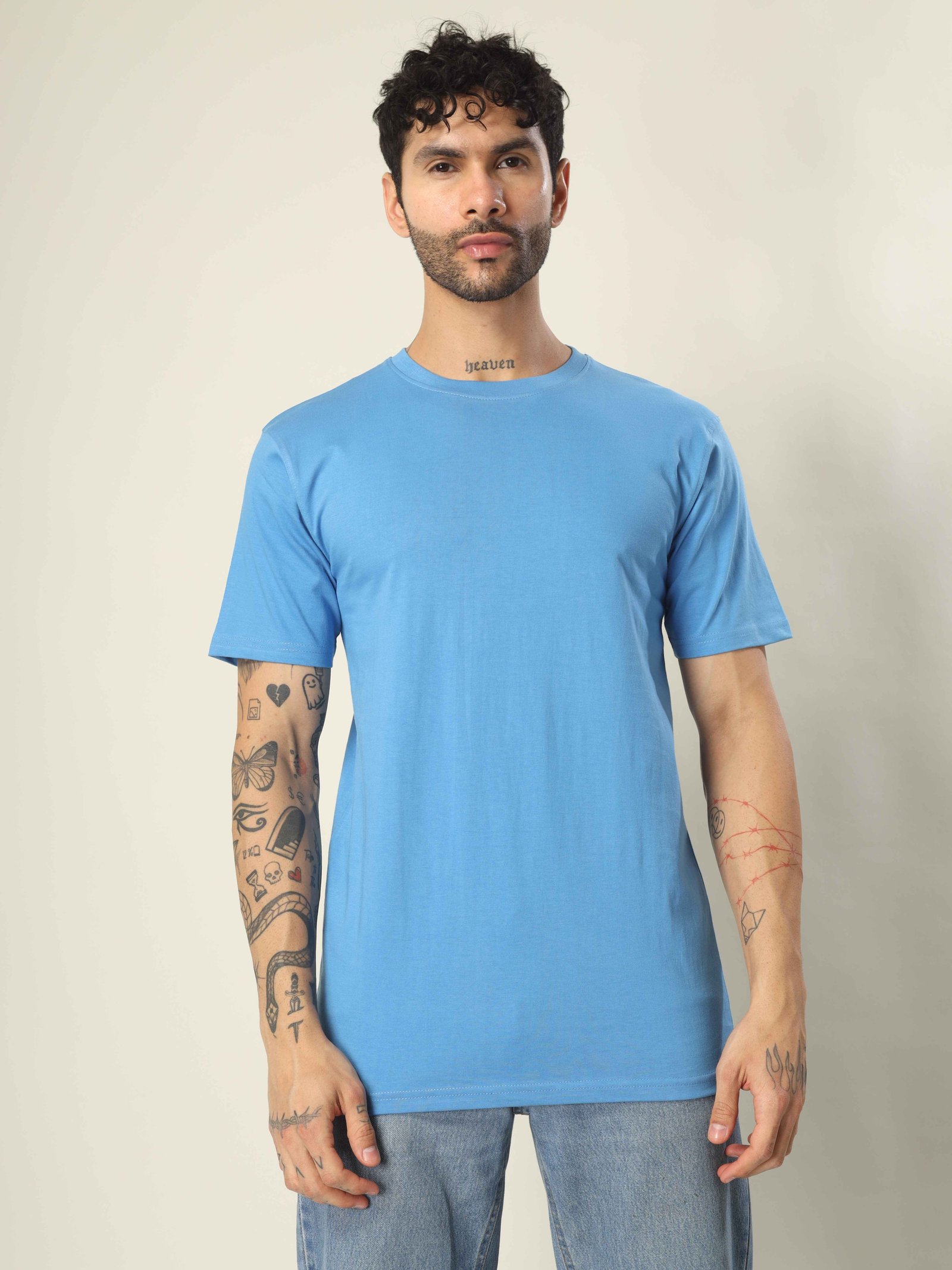 Regular Half Sleeve Plain T-Shirt (Light Blue)