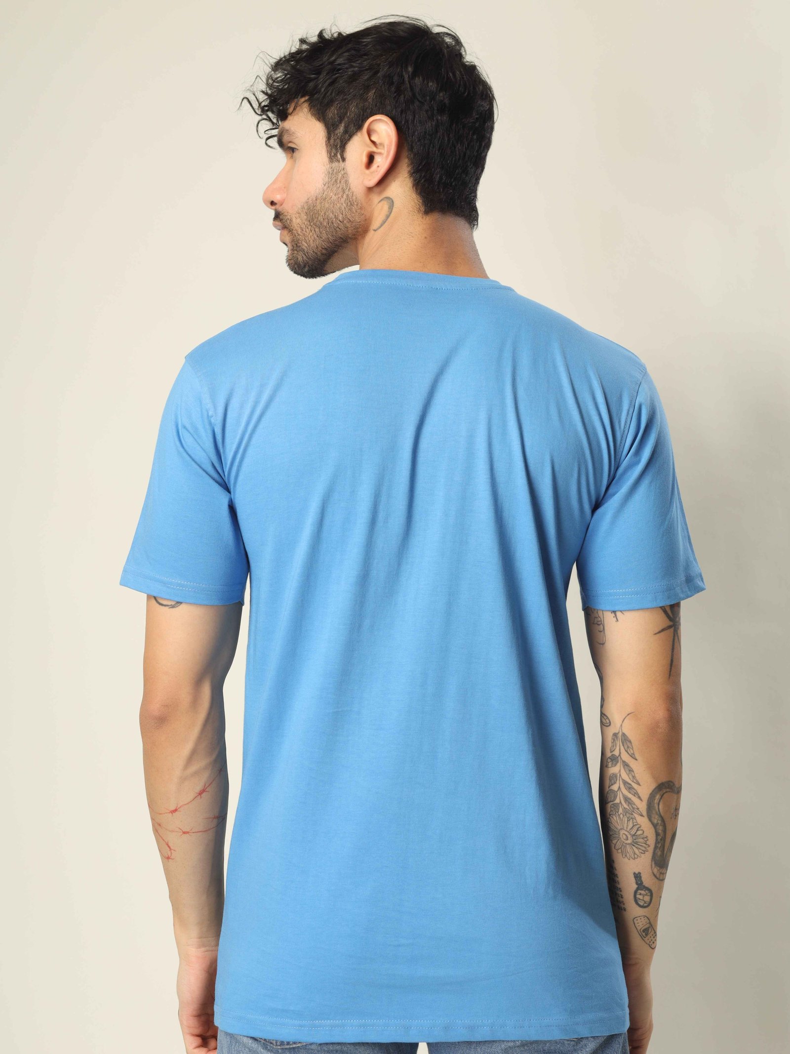 Regular Half Sleeve Plain T-Shirt (Light Blue)