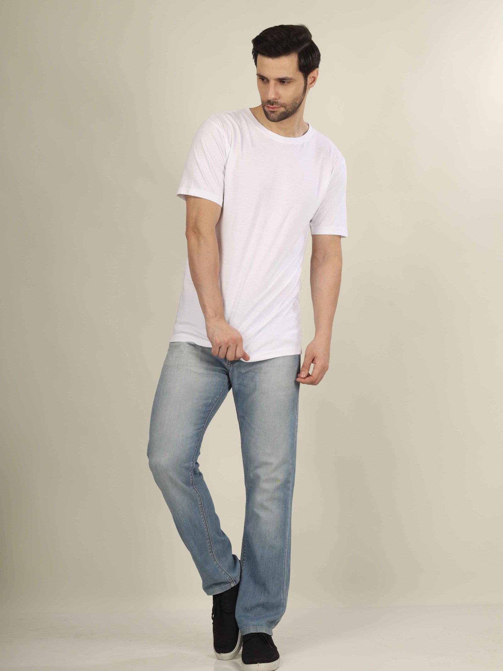 Regular Half Sleeve Plain T-Shirt (White)