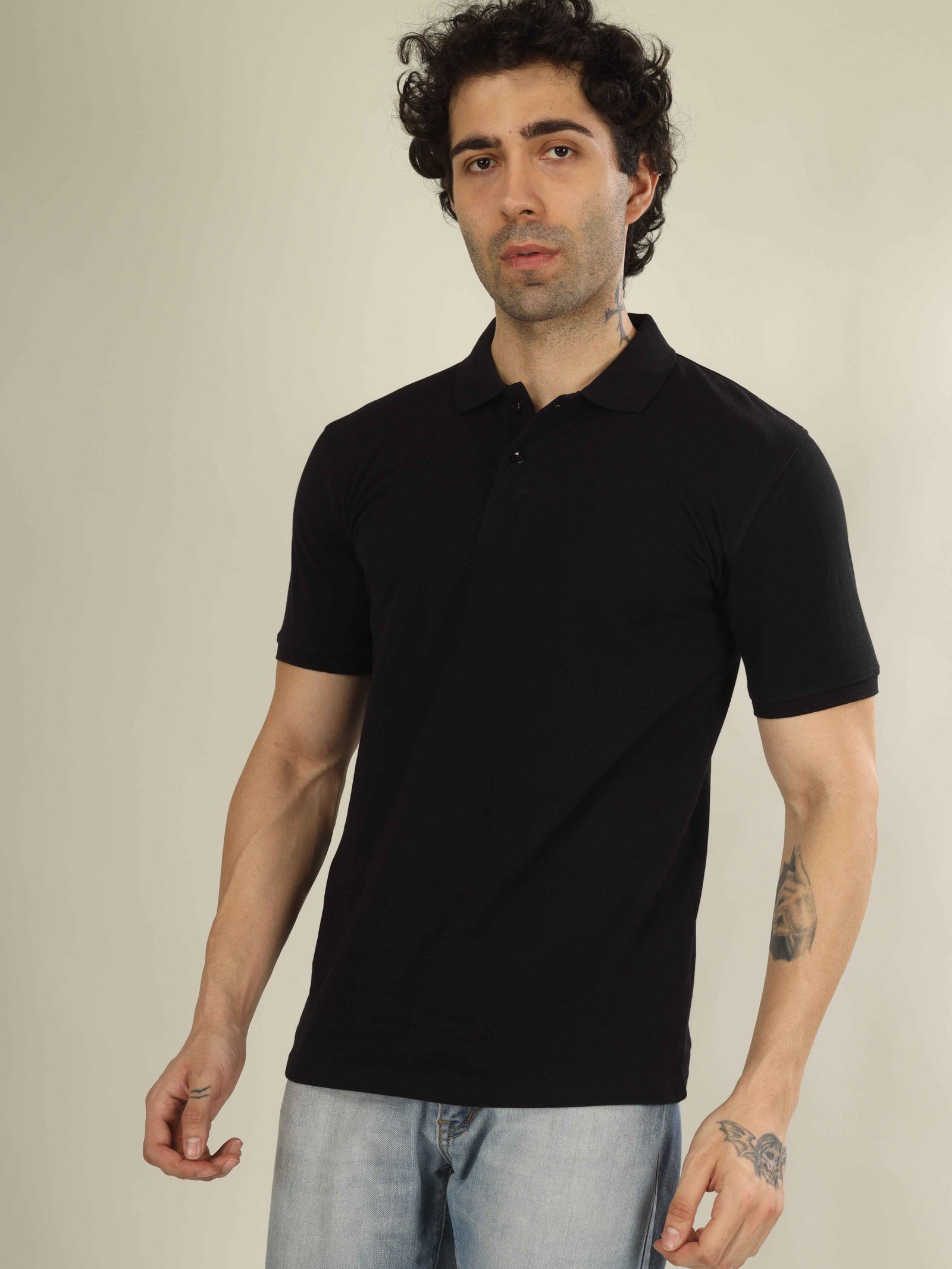 Mens Polo Collar T-Shirt(Black)