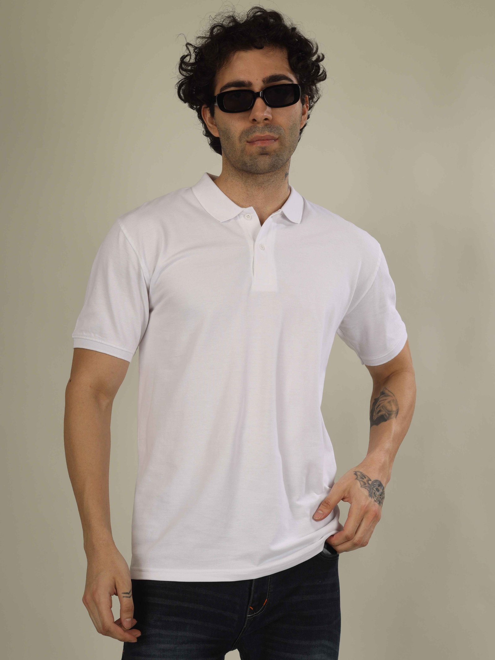Mens Polo Collar T-Shirt(White)