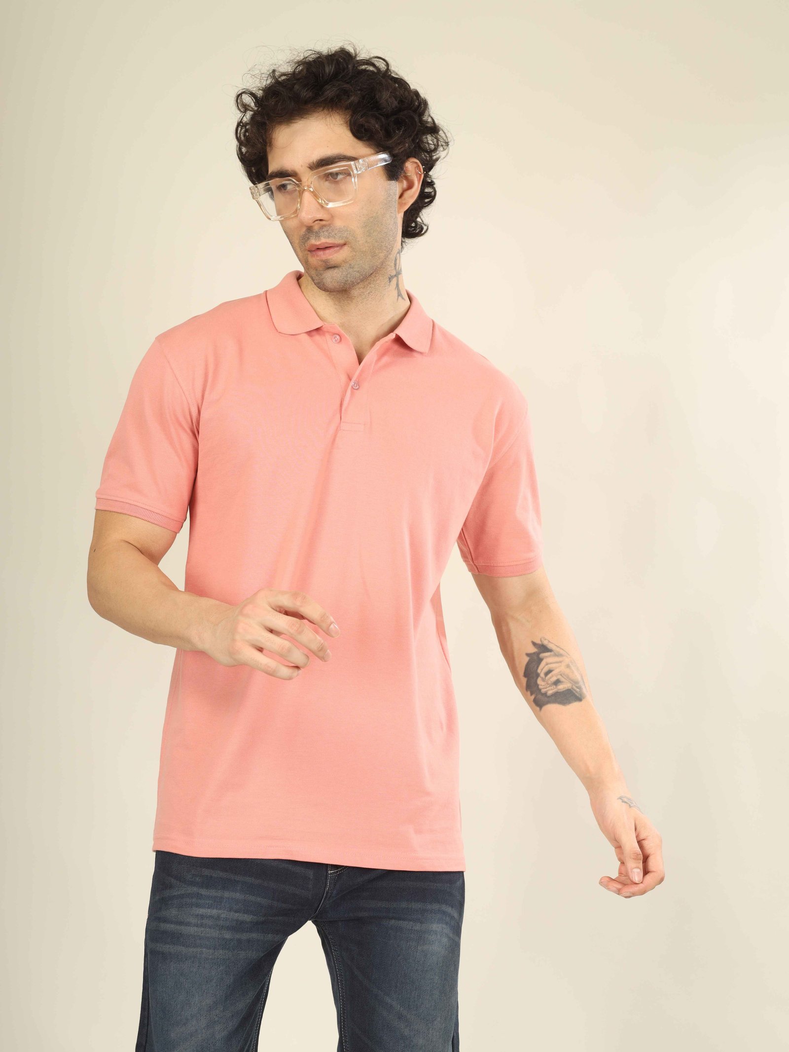 Mens Polo Collar T-Shirt(Punch Pink)