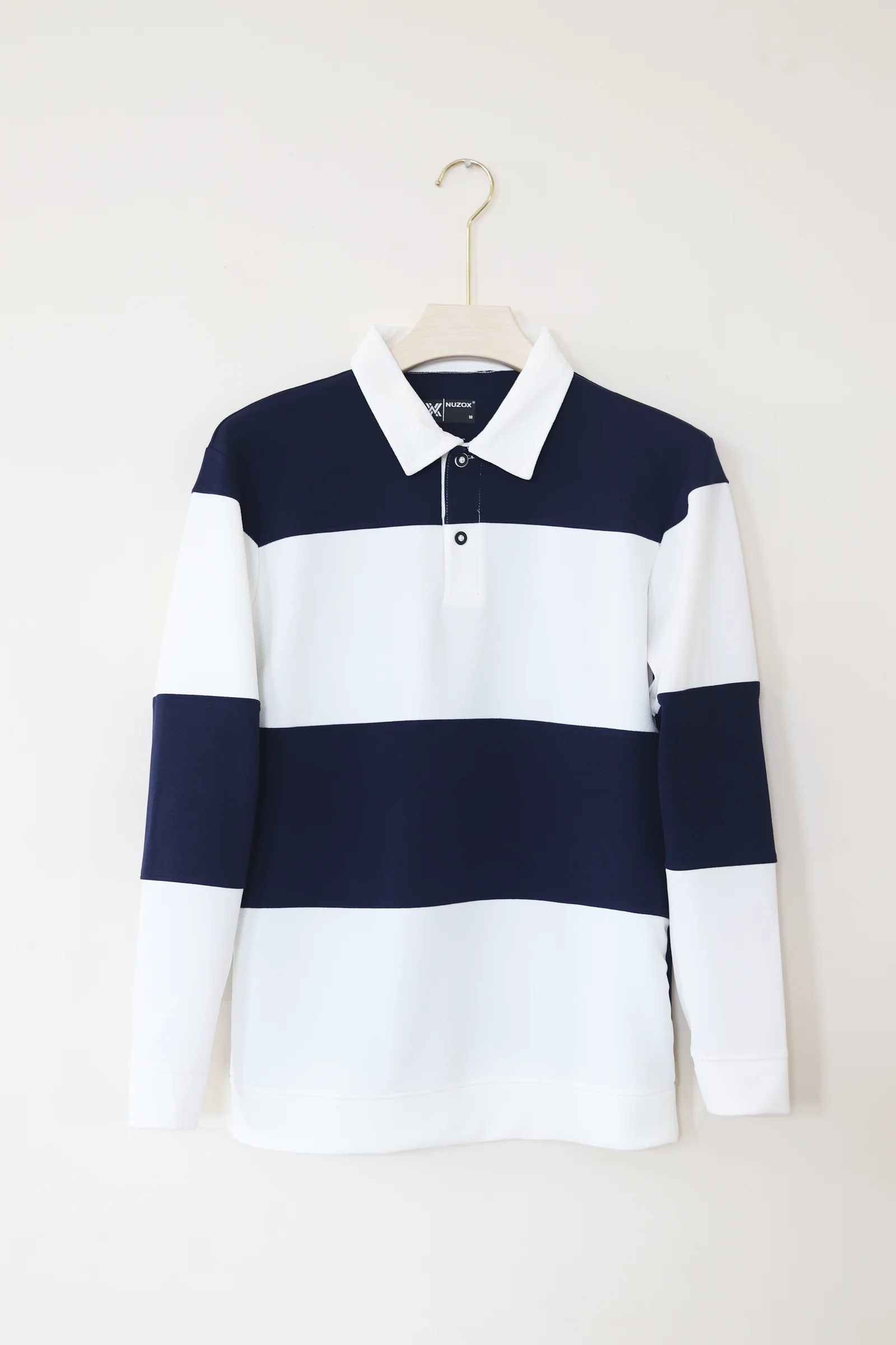 Full Sleeve Collar T-Shirt (white with Navy Blue)