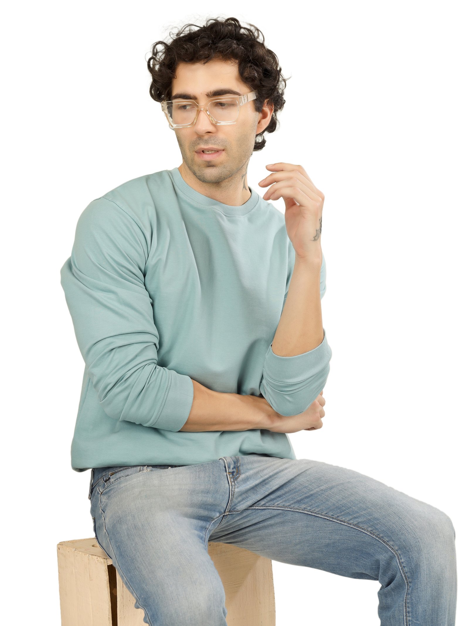 Cotton Full Sleeve Sweatshirt For Men (lite Blue)