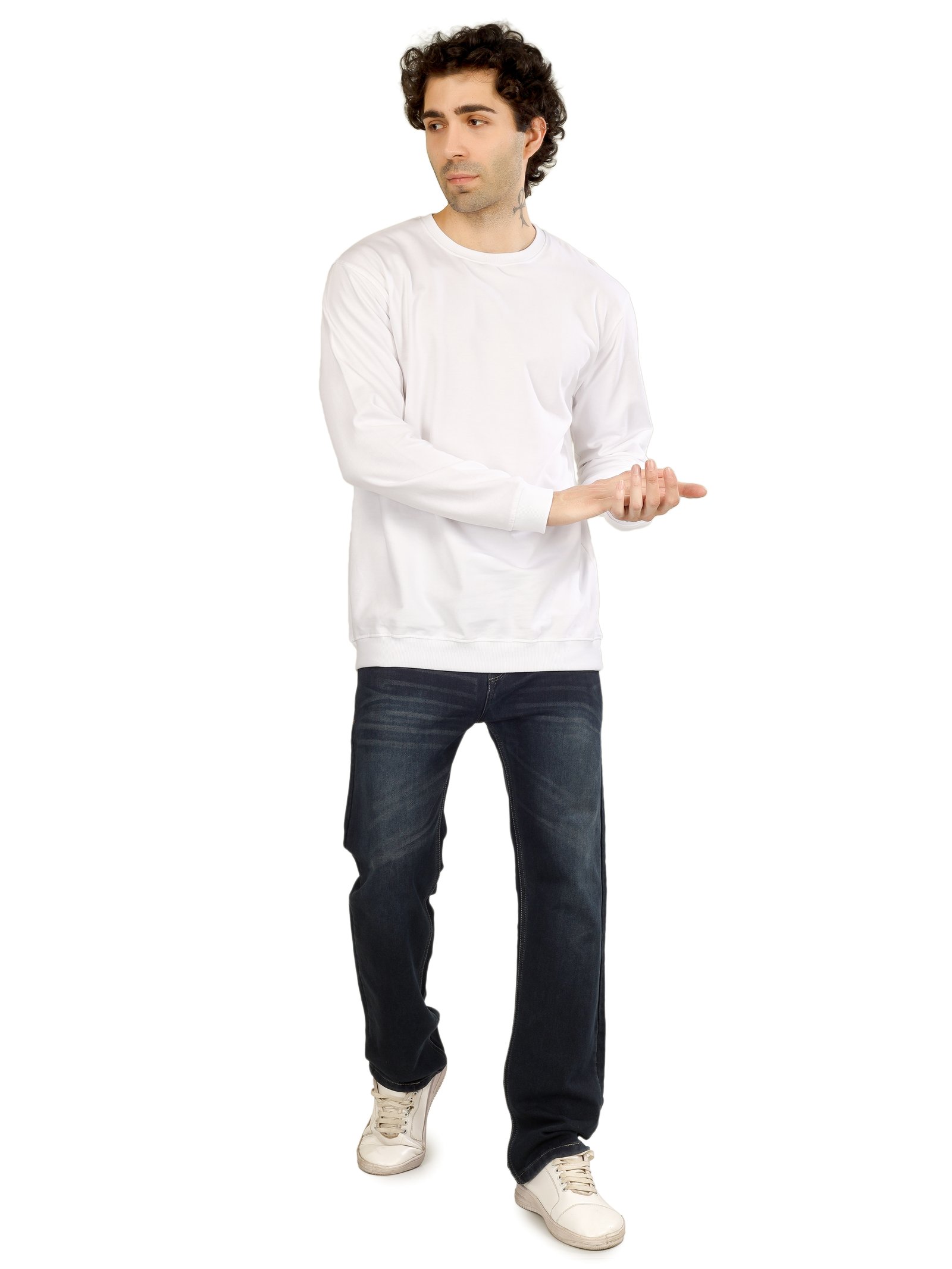 Cotton Full Sleeve Sweatshirt For Men (White)