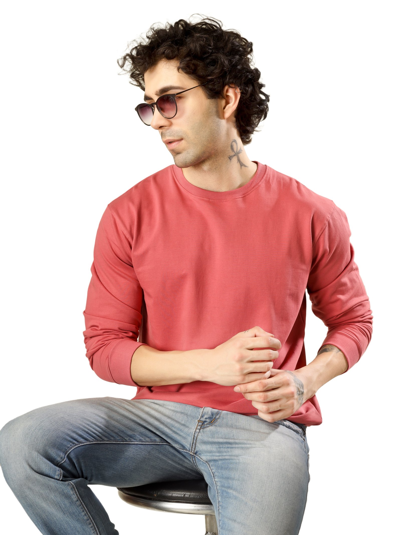 Cotton Full Sleeve Sweatshirt For Men (Pink)