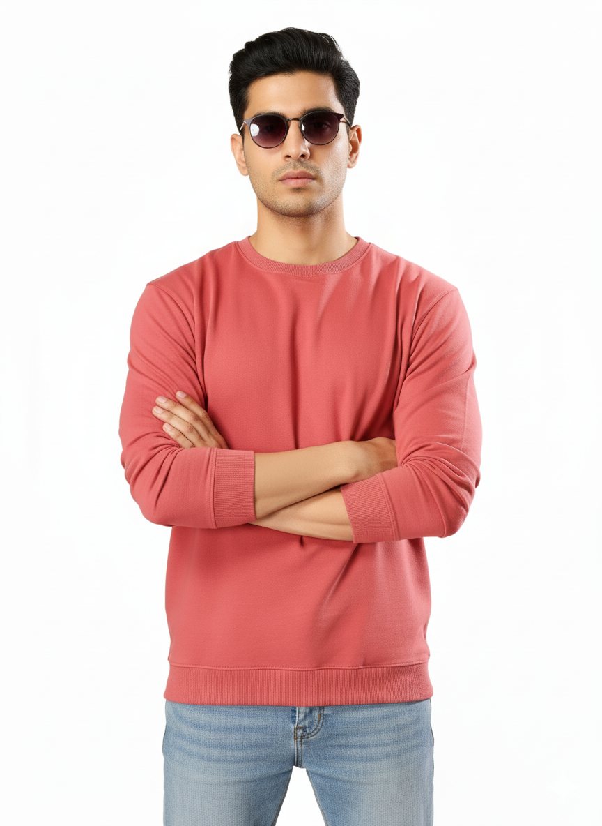 Cotton Full Sleeve Sweatshirt For Men (Pink)