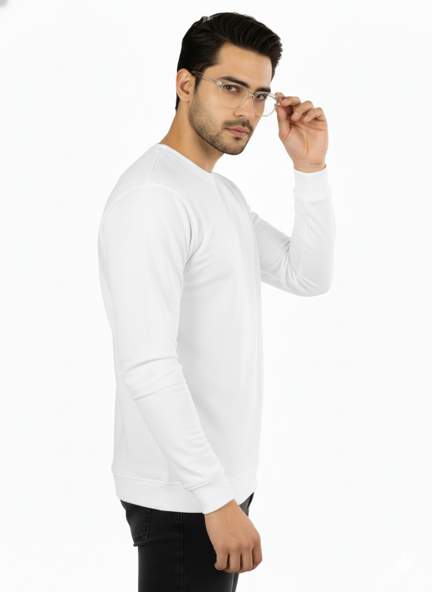 Cotton Full Sleeve Sweatshirt For Men (White)