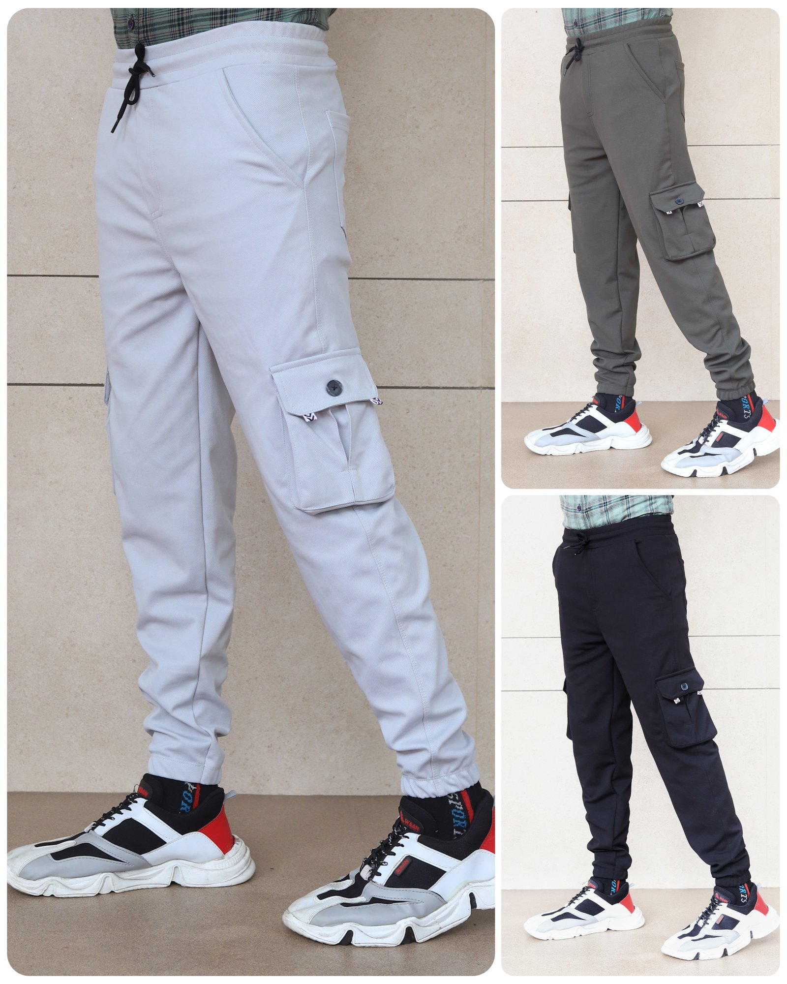 Cargo Pants Pack 3 Combo ( Olive, Black,LGrey) green)