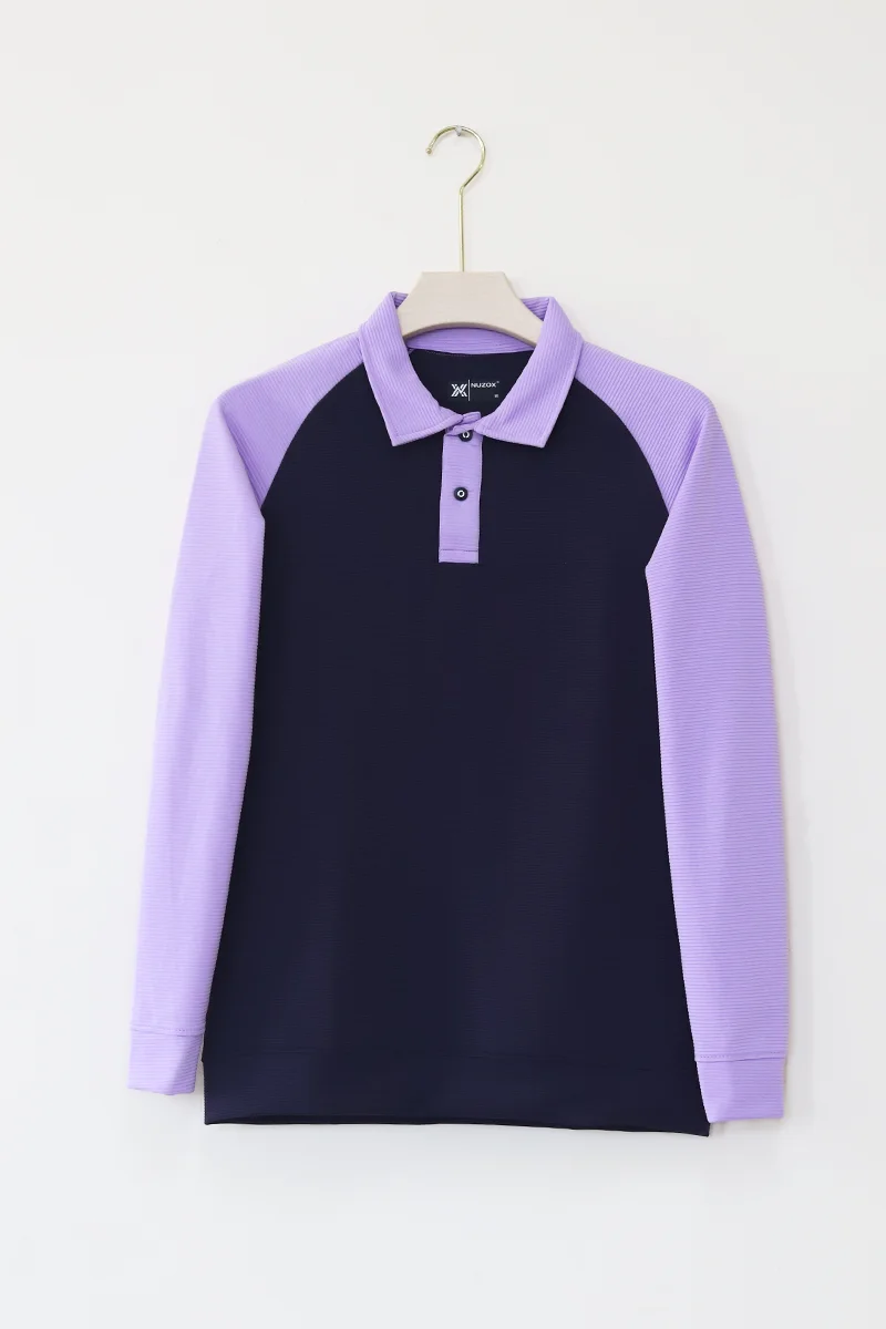Collar Raglan Full Sleeve T-Shirt(purplewith navy)