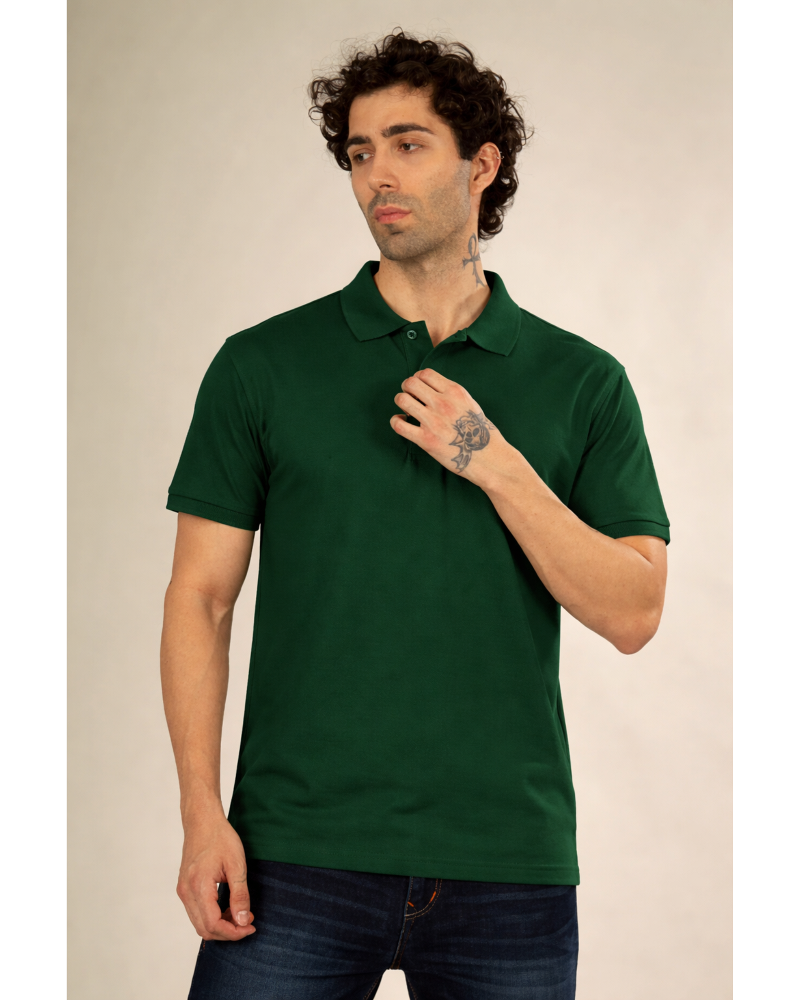 Premium Cotton Polo Collar T-Shirt(Bottle Green)