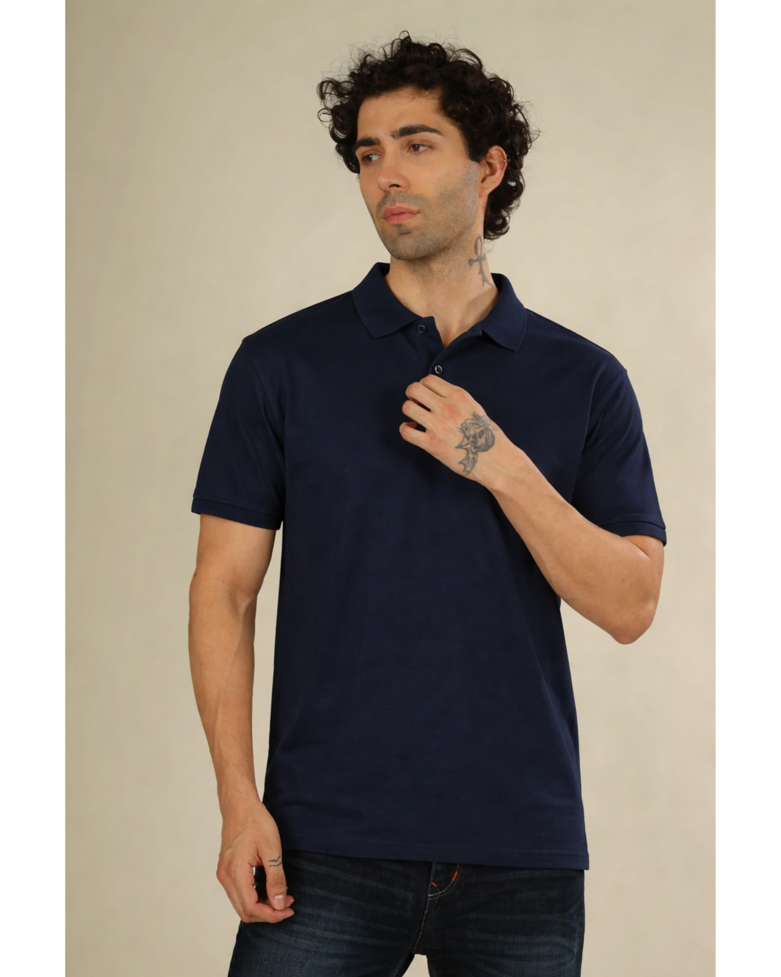 Premium Cotton Polo Collar T-Shirt(Navy Blue)