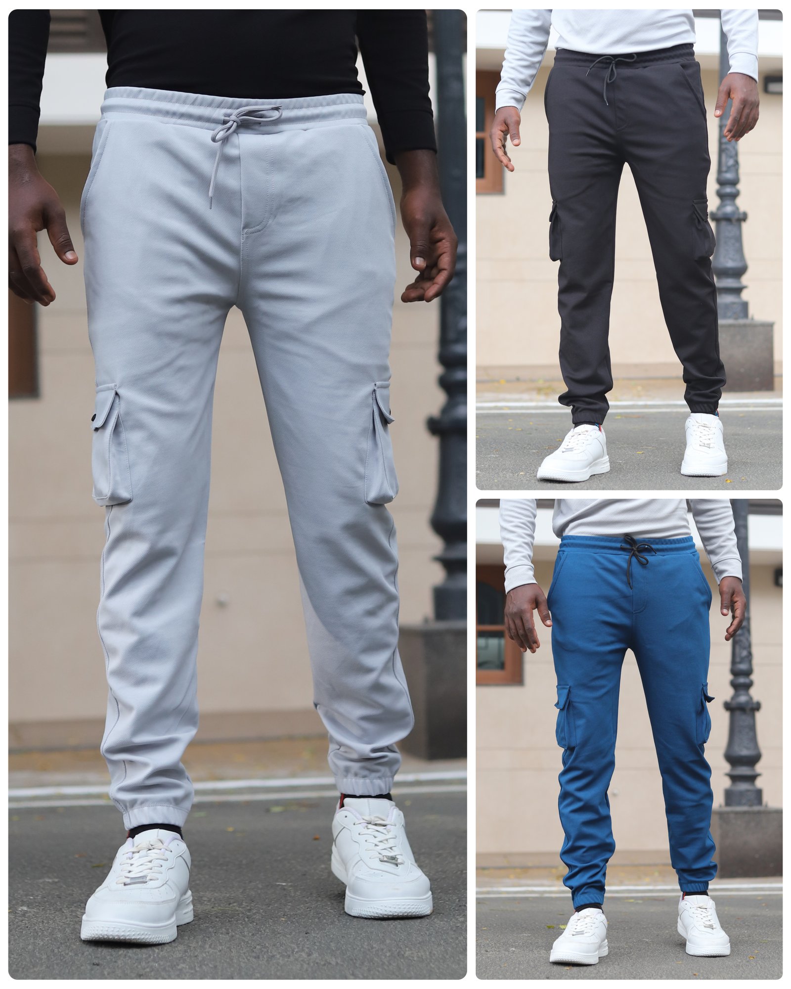 Cargo Pants Pack 3 Combo (LGrey,Black,Navy Blue)