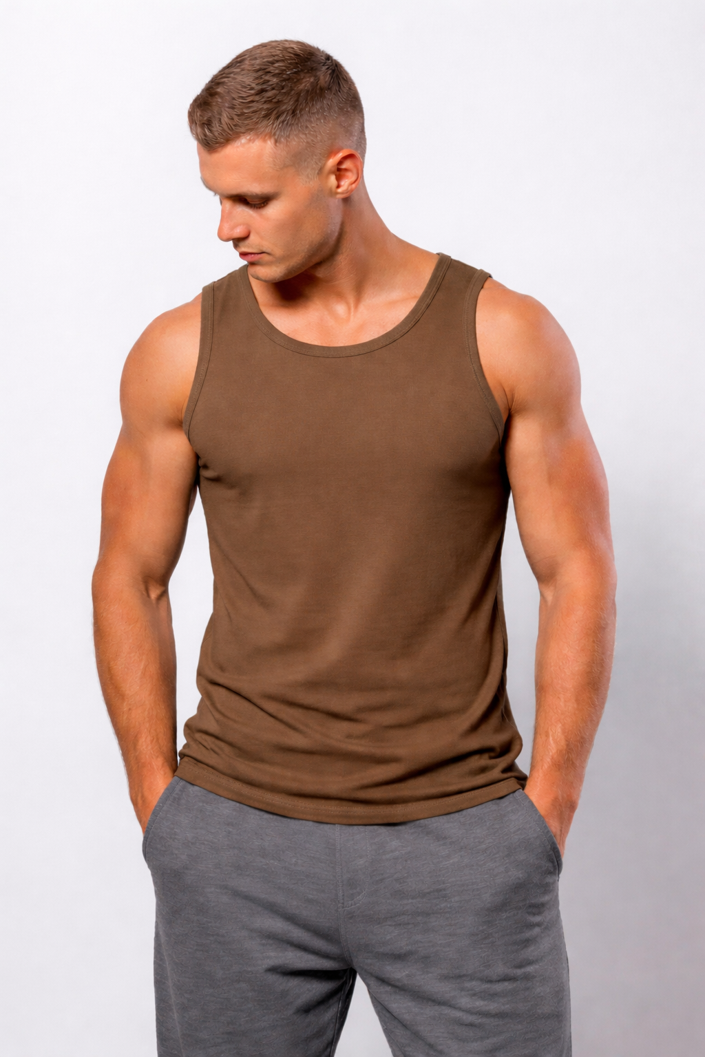 Men's Plain 100% Cotton Vest (Brown)