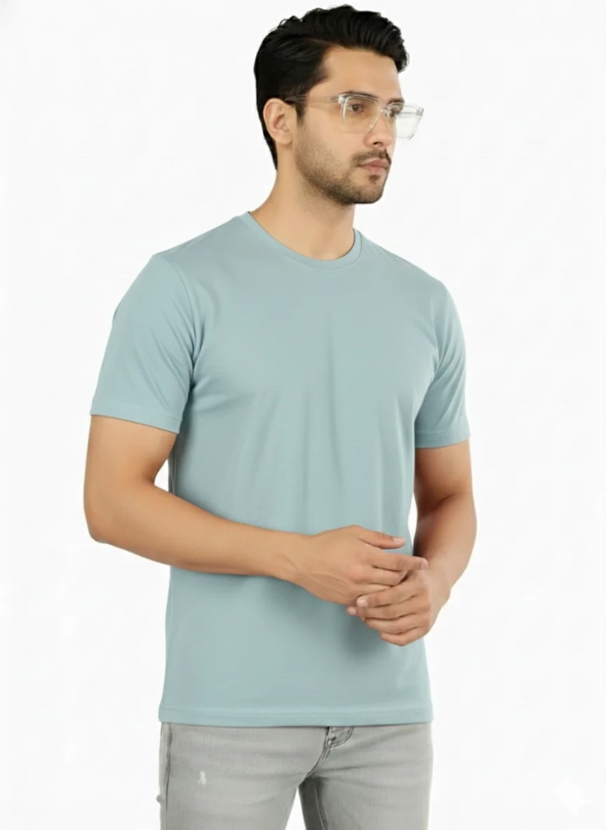 Regular Half Sleeve Plain T-Shirt (OCEAN BLUE)