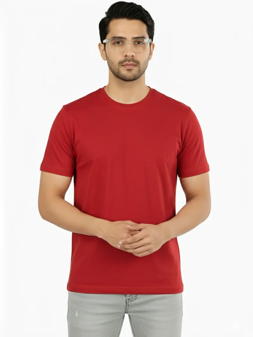 Regular Half Sleeve Plain T-Shirt (RED)