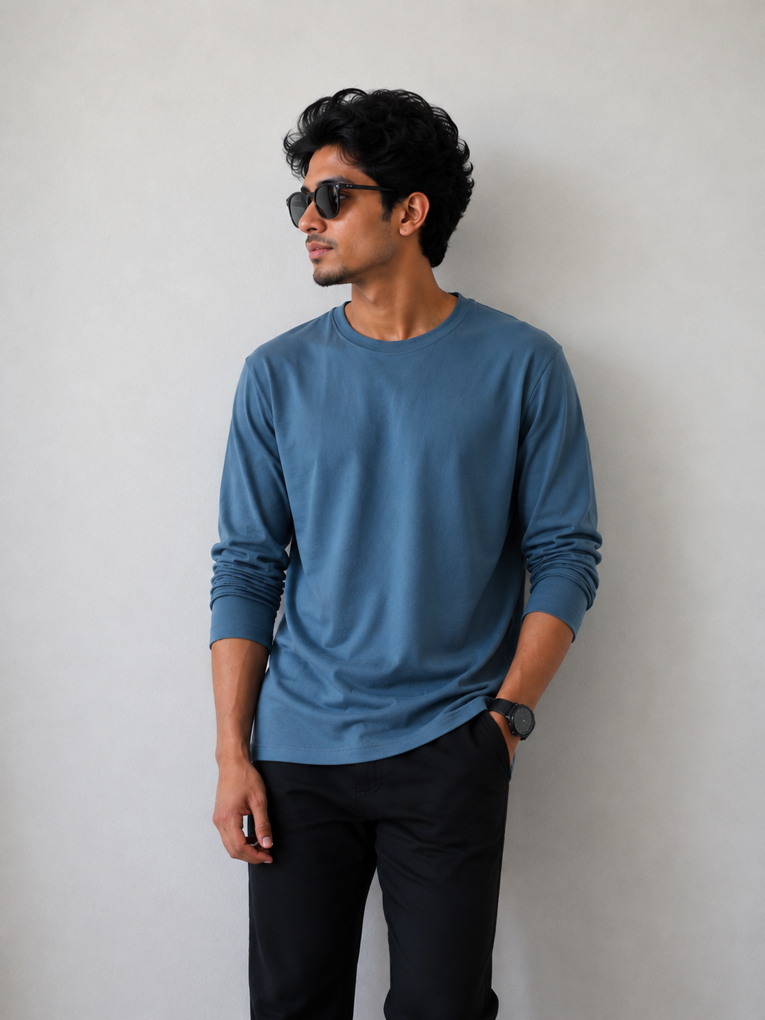 Plain Full Hand T-Shirt Lycra ( Teal Blue)