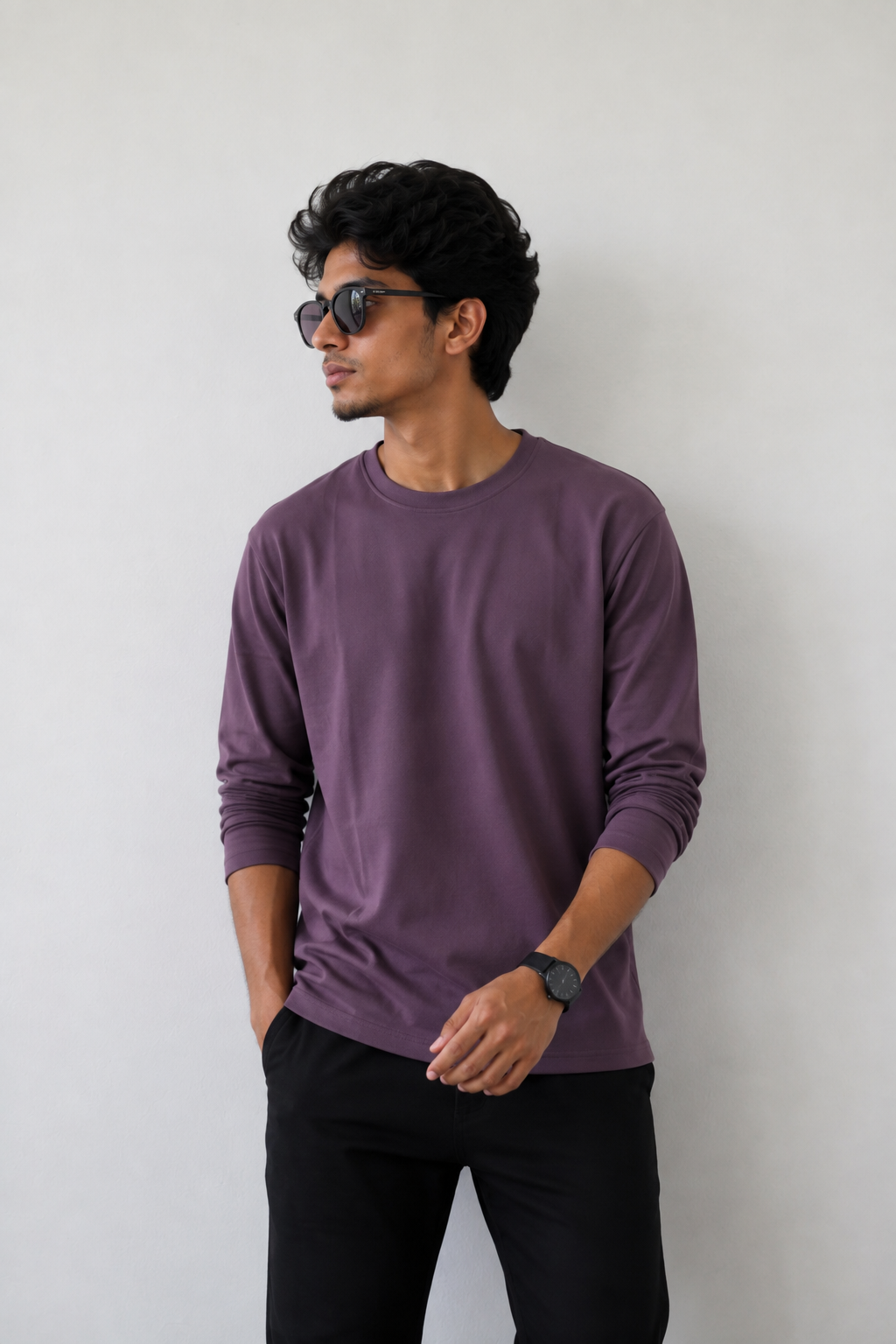 Plain Full Hand T-Shirt Lycra ( grape )