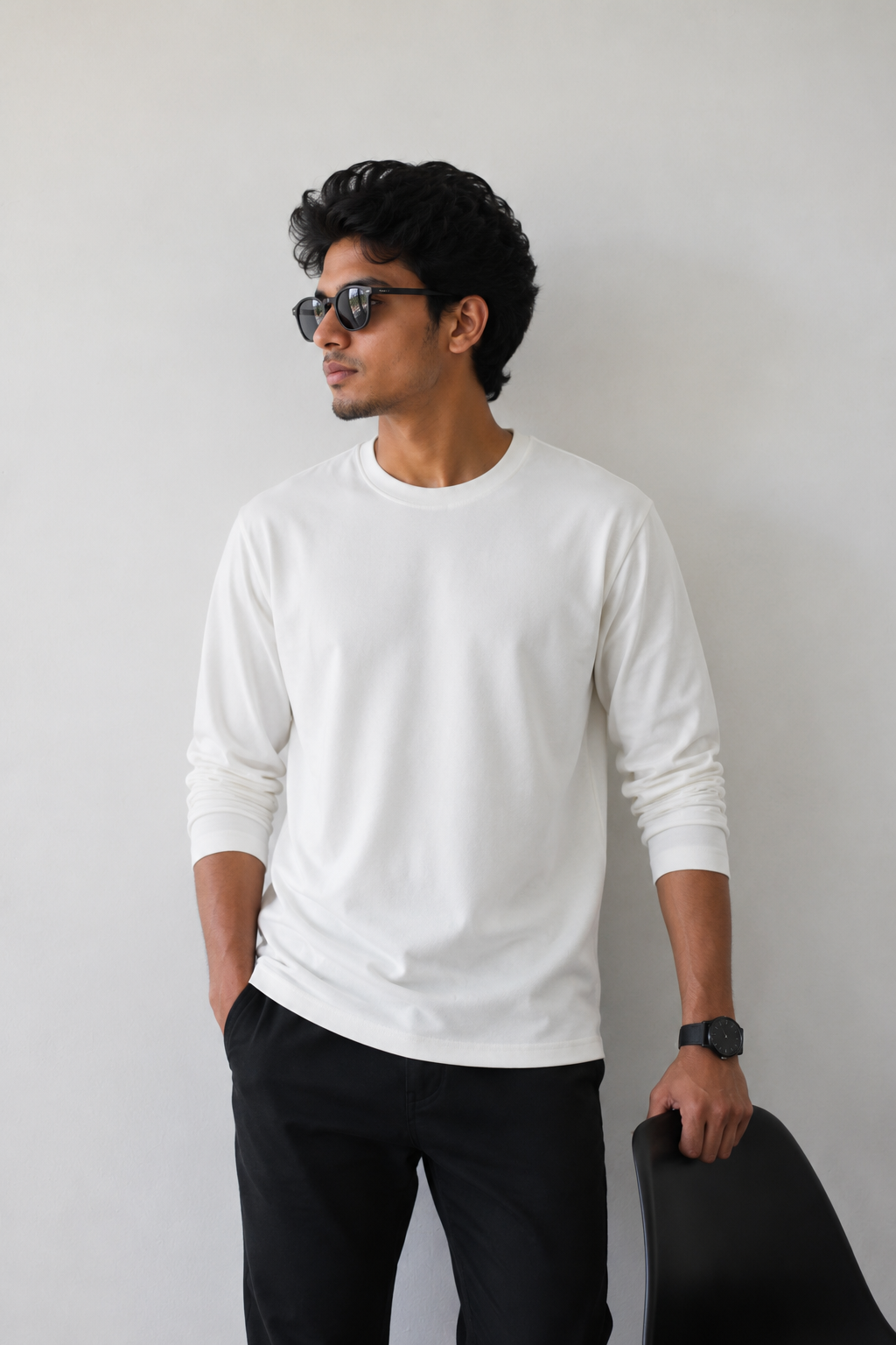Plain Full Hand T-Shirt Lycra ( white )