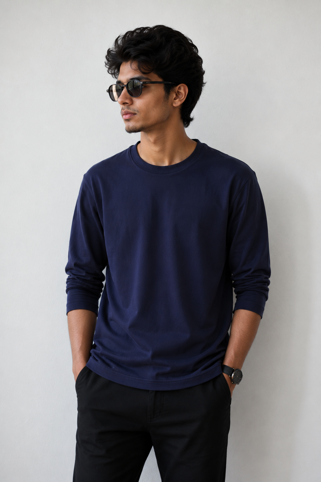 Plain Full Hand T-Shirt Lycra ( navy blue )