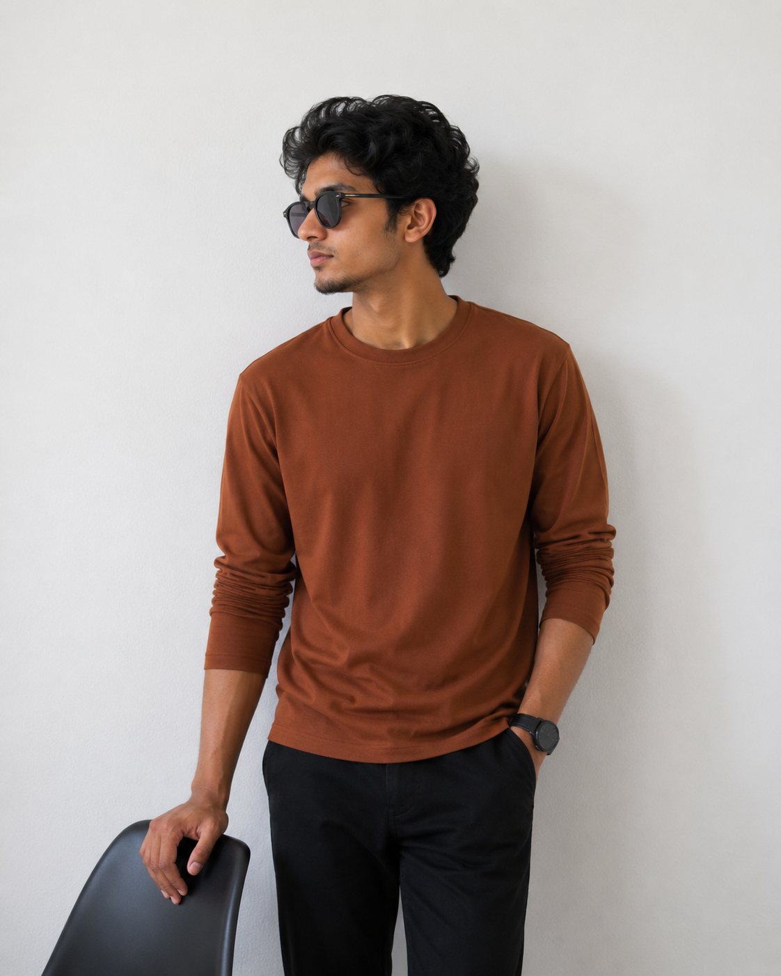Plain Full Hand T-Shirt Lycra ( Rust )
