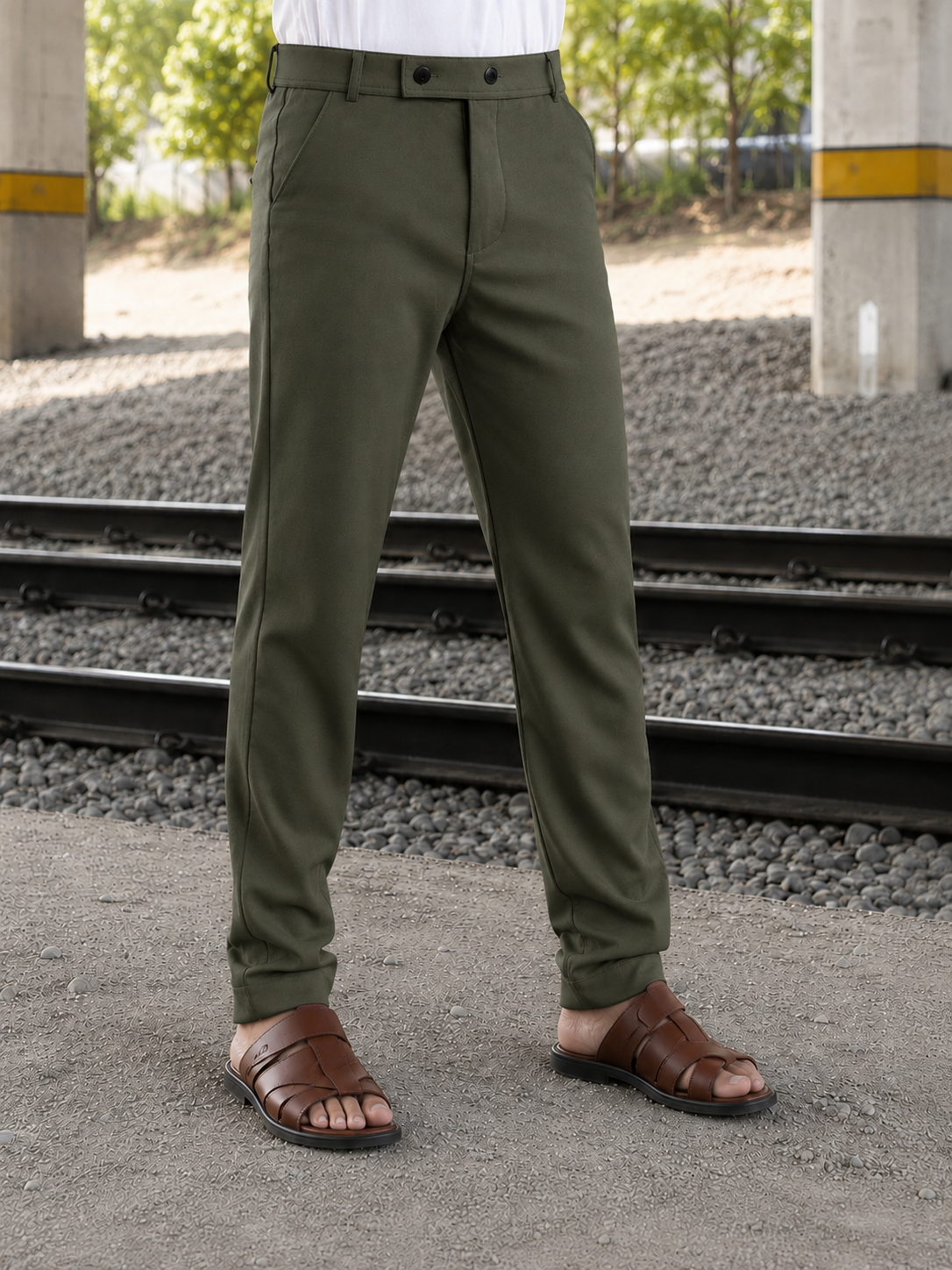 Premium Lycra Formal Pant for Men (Olive Green)