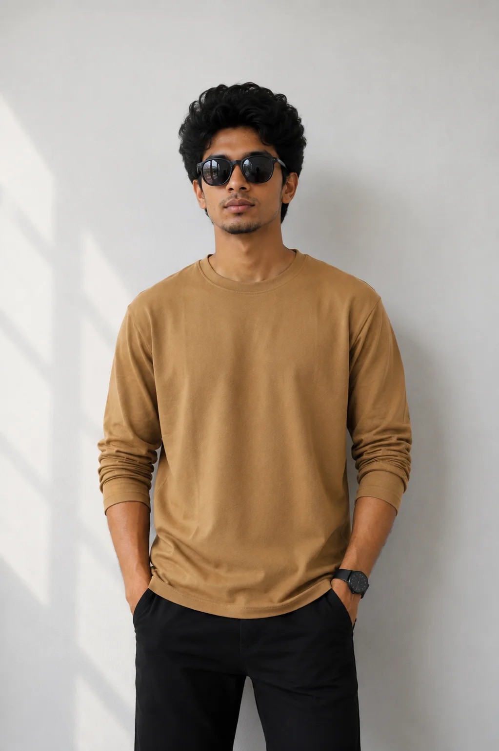 Plain Full Hand T-Shirt Lycra ( brown)